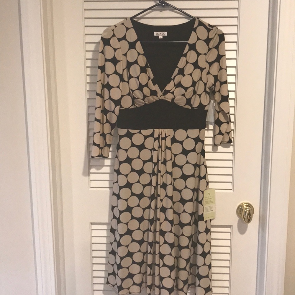 NWT Beige and Black Polka Dot Dress size 4
